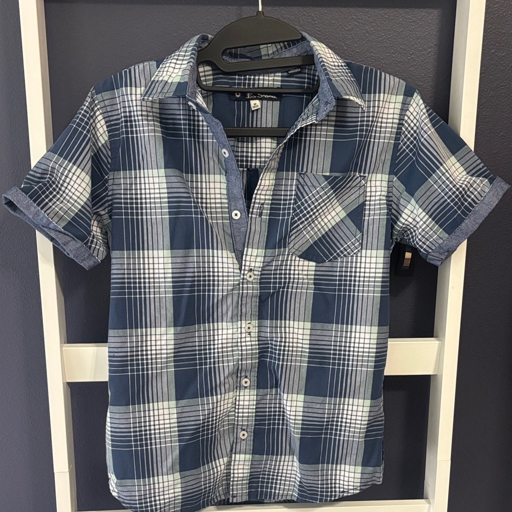 Ben Sherman Navy and White Plaid Casual Shirt